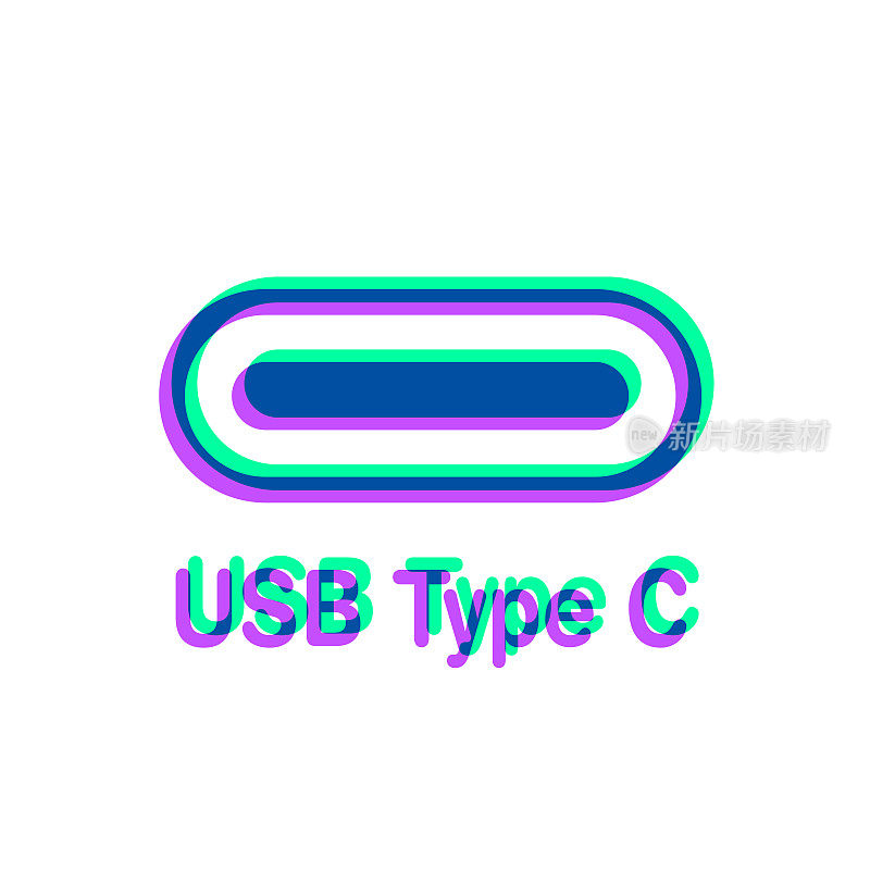 USB Type C接口。图标与两种颜色叠加在白色背景上